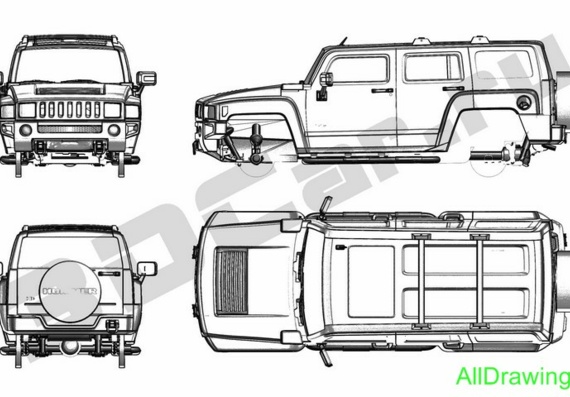 Hummer H3 (Hammer H3) - drawings (figures) of the car
